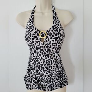 Jones New York Leopard Print Halter Swim Top